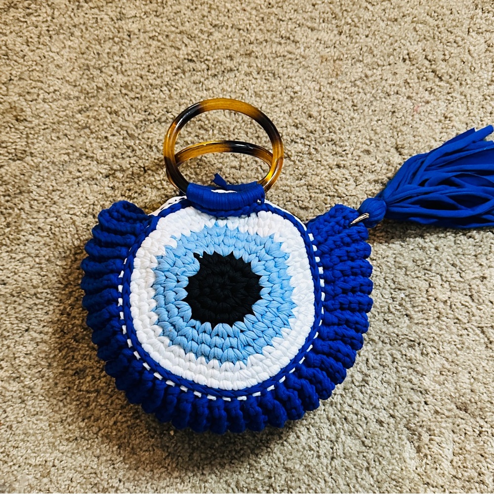 Blue Evil Eye Crochet Keychain